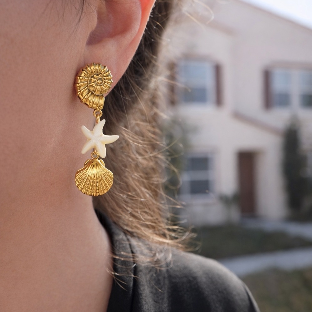 Shell & Starfish Dangle Earrings - Picture 3 of 3